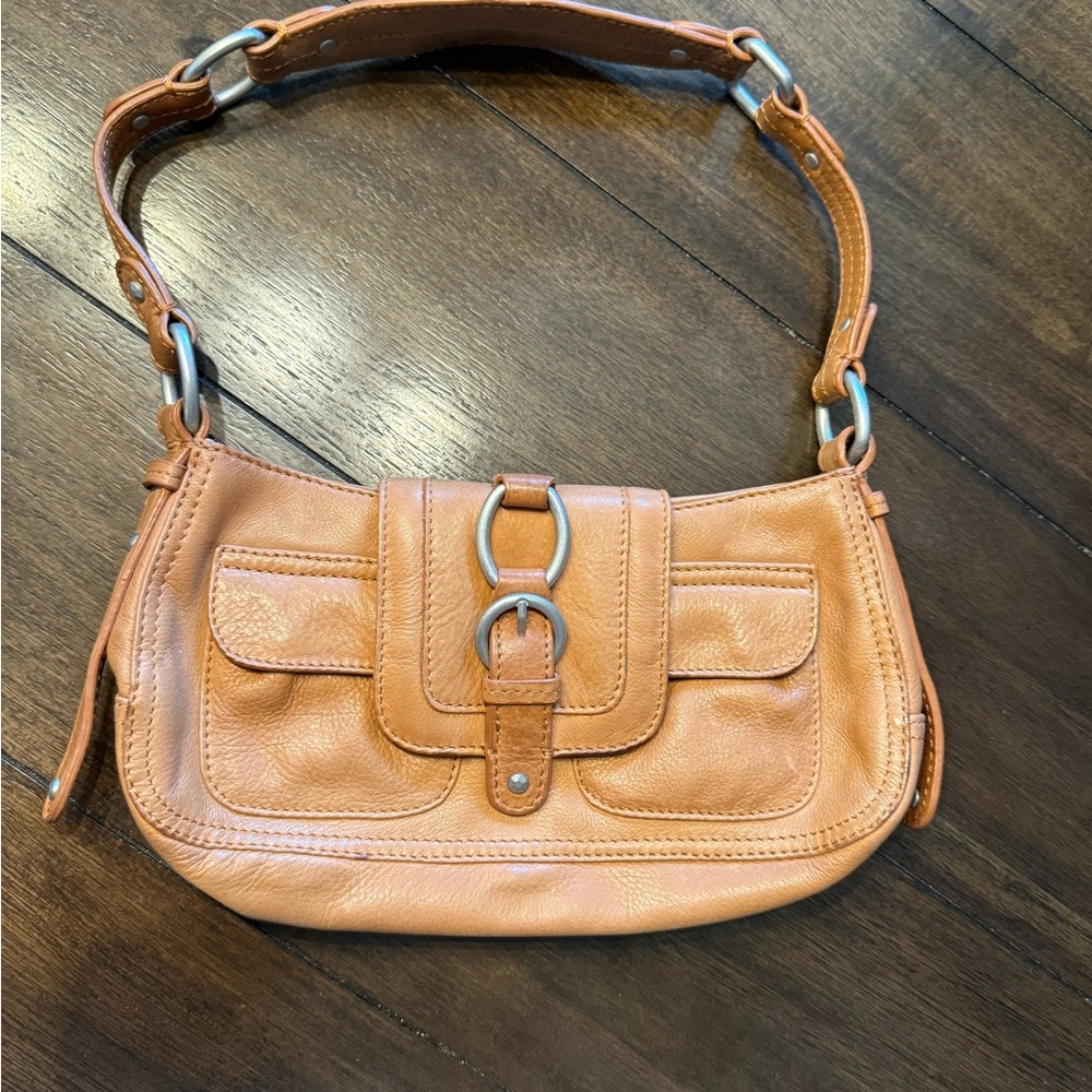 Sigrid Olsen Cognac Leather Shoulder Bag with Ring Buckle